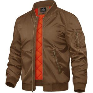Men's Brown Polyester Warm Padded Work Casual Windproof Quilted Jackets